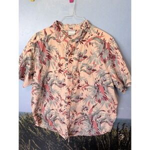 Men's Columbia Hawaiian Theme Camp Shirt XXL  Khaki Peach Multicolor Print‎